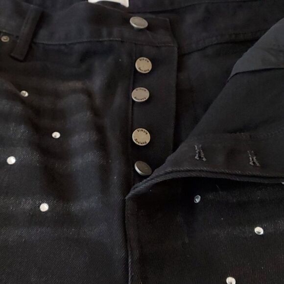 Simple Society Black Denim High Waisted Straight Jeans Rhinestone Bling - Picture 4 of 8